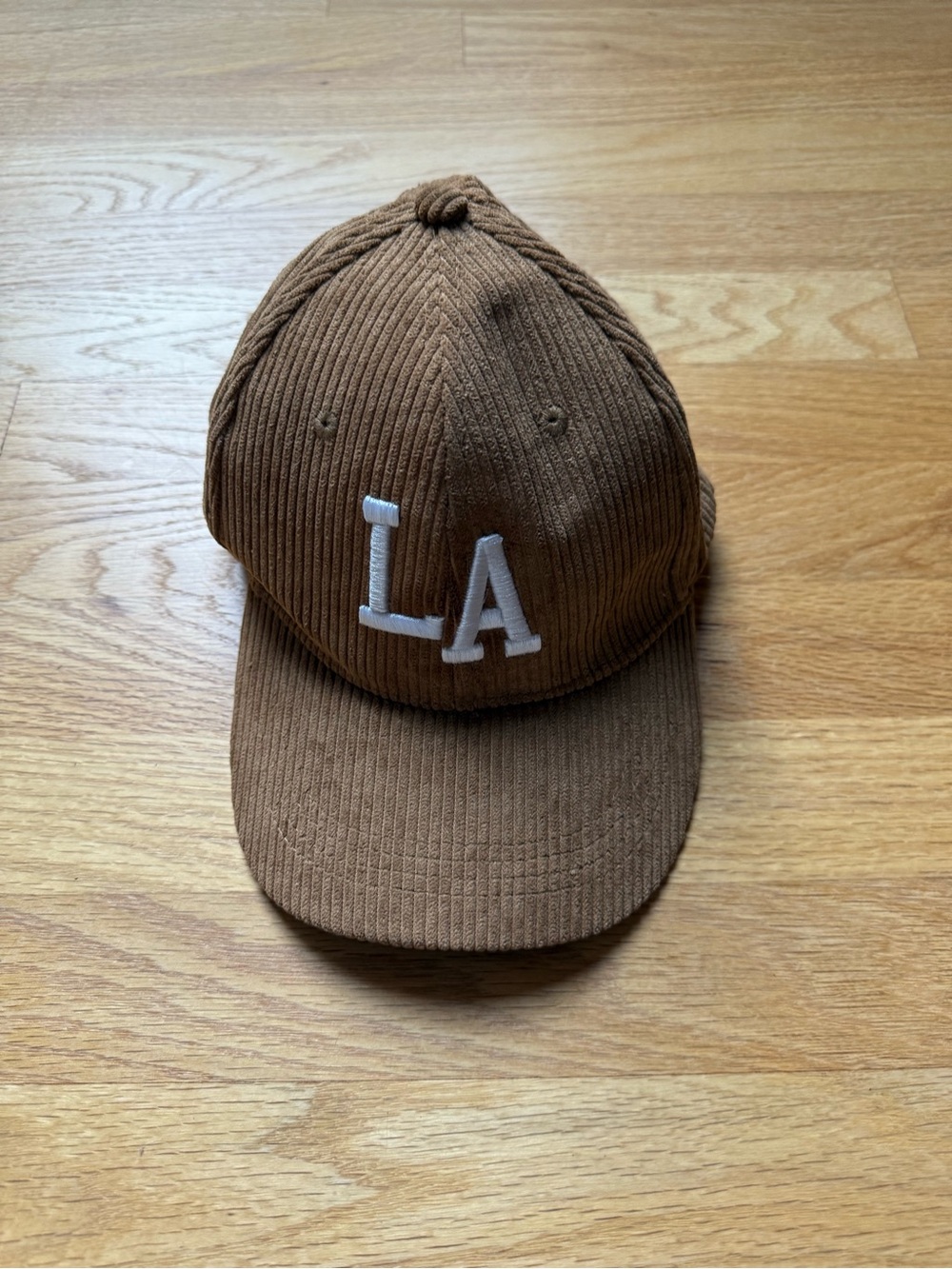Brown Corduroy LA Baseball Cap with White Embroidered Logo